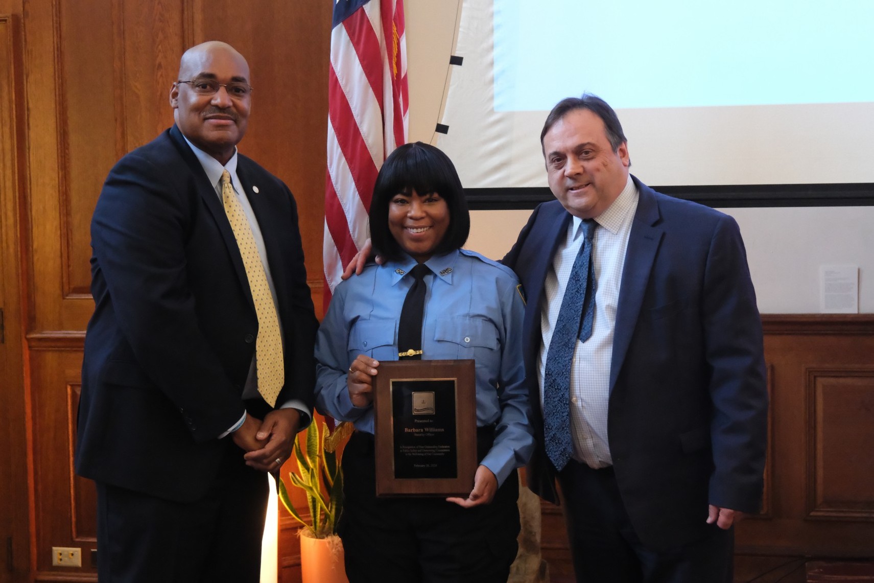 Barbara Williams poses with her special award and Gerald Lewis Jr. and Patrick Oakley