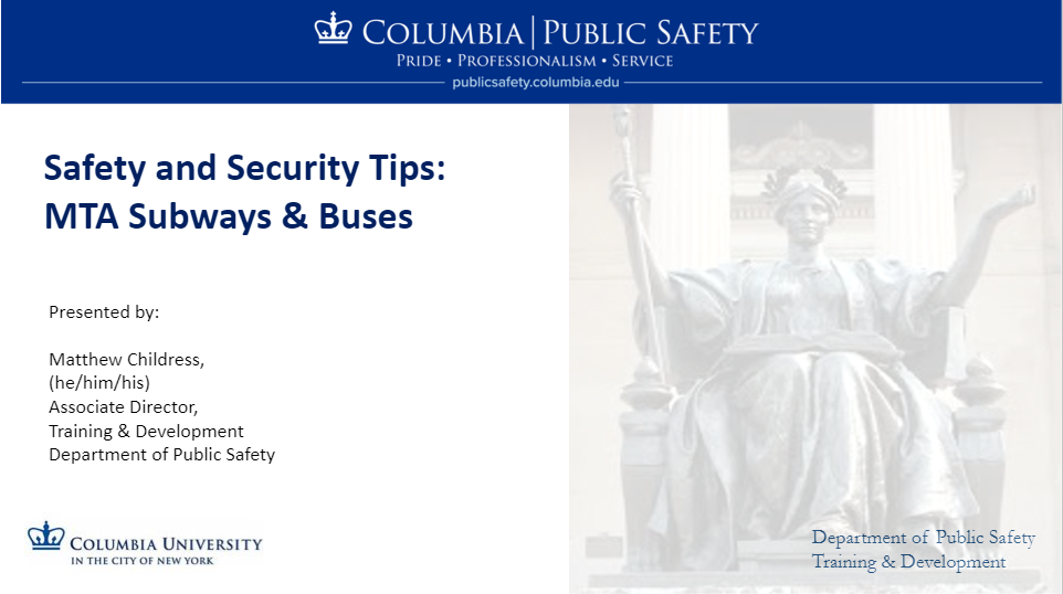 Presentation Cover Photo for Public Safety Presentation on Safety and Security Tips on MTA Subways and Buses