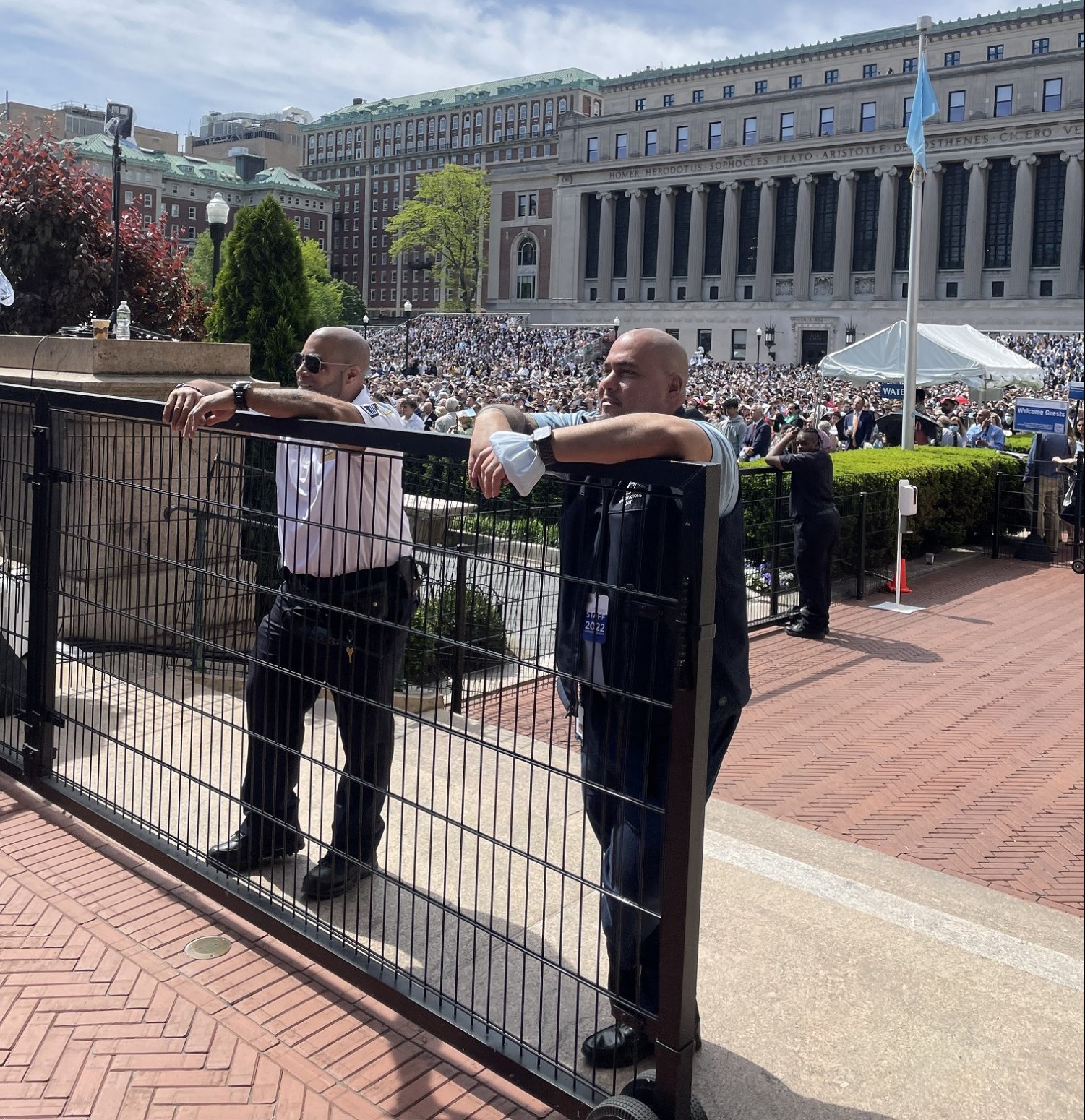 During special events, Public Safety provides the appropriate level of security coverage for university events and helps to direct traffic on campus. Two PSO Officers on post during 2022 commencement