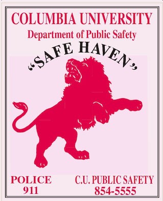 Safe Haven logo that features a red lion and text that says “Columbia University Public Safety”