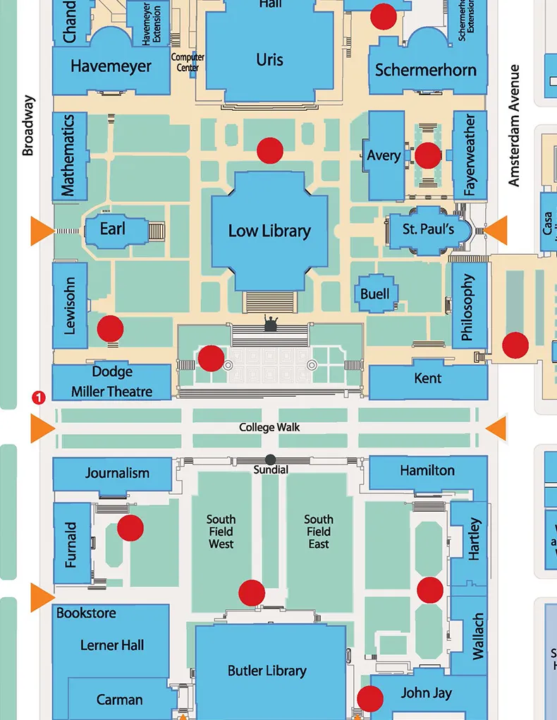 A map of designated smoking areas on the Morningside Campus
