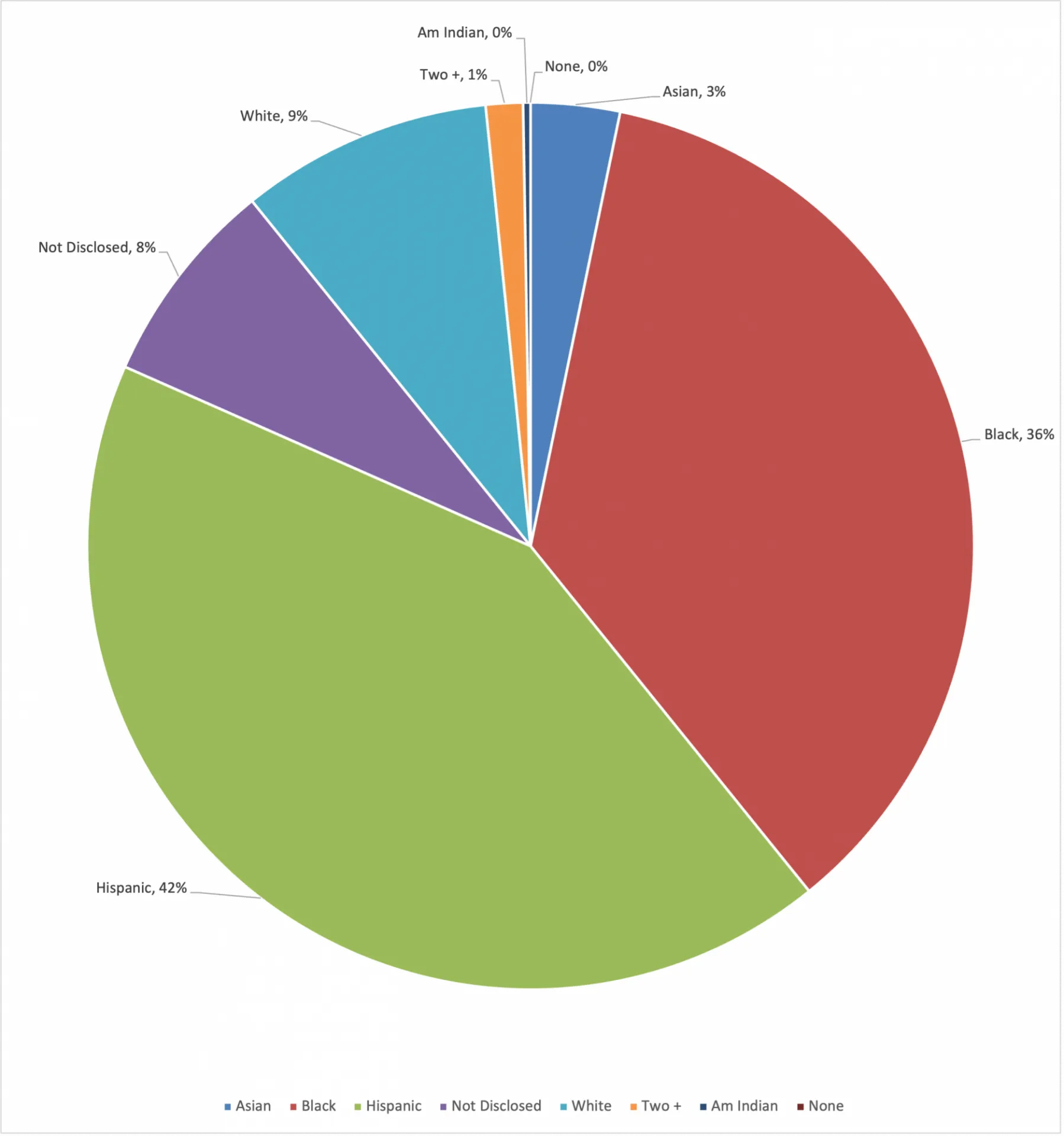 A pie chart of Public Safety staffing demographics by race and ethnicity.