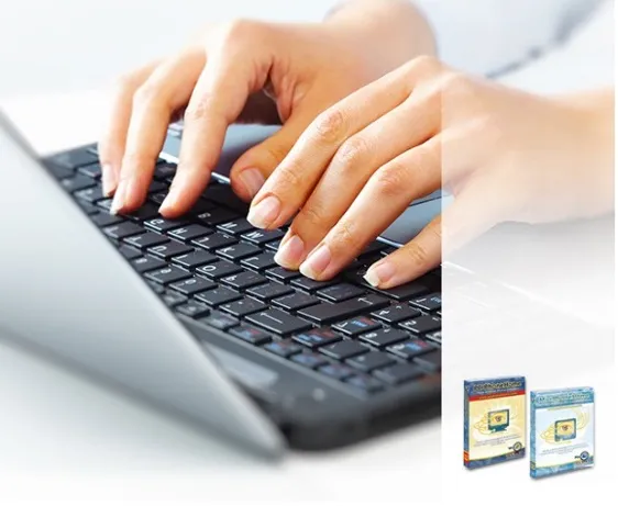 two hands typing on keyboard